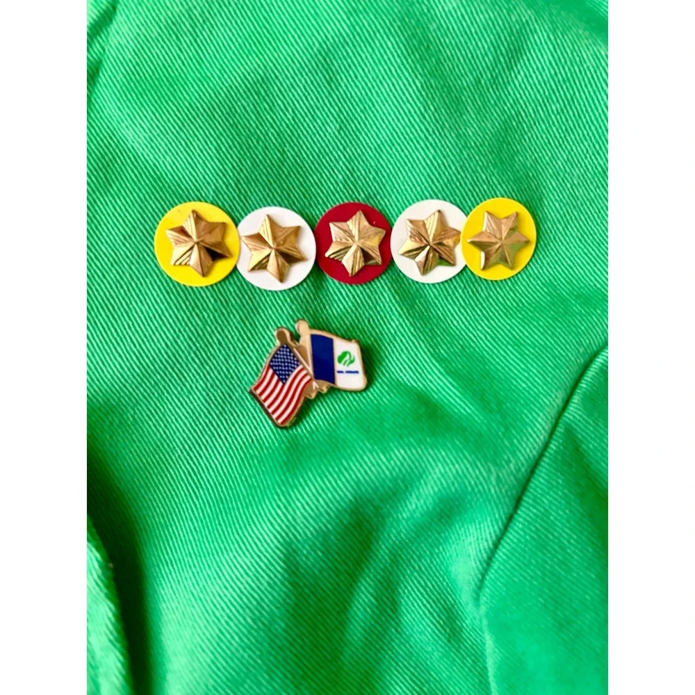 Vintage Girl Scouts Junior Green Uniform Vest with Pins Size 5/6 Kelly Green - Picture 6 of 7